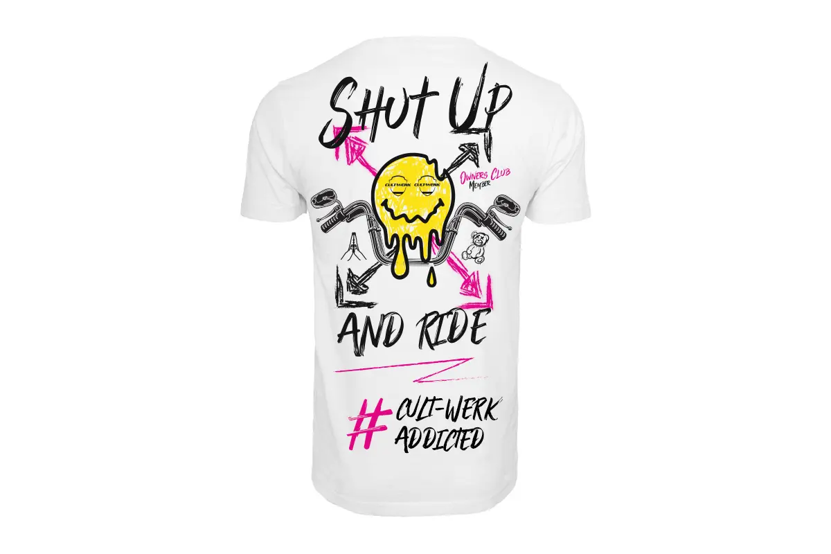 Cult-Werk T-Shirt "Popart SH*T UP & RIDE" - White